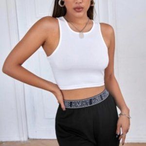 Solid White Rib knit Crop Tank Top
